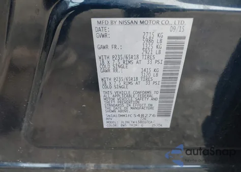 2015 Infiniti Qx60 из США, поврежденный, VIN 5N1AL0MM1FC548276